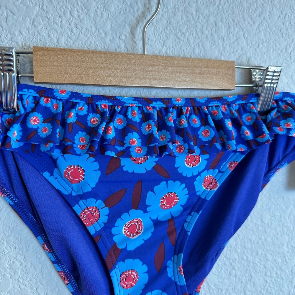 Kate Spade New York Dive Right In Ruffle Bikini Bottom Cobalt Blue Floral Small - Picture 3 of 8